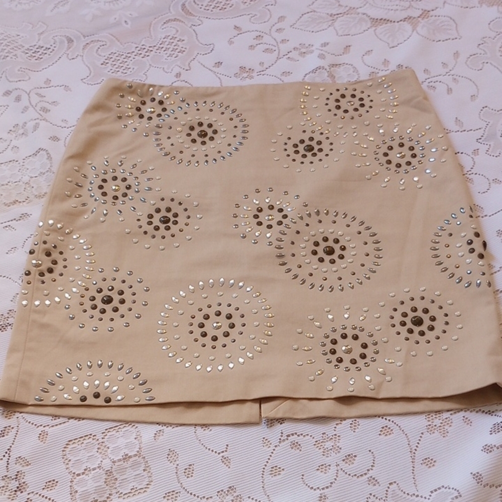 White House /Black Market embellished studded Tan Skirt